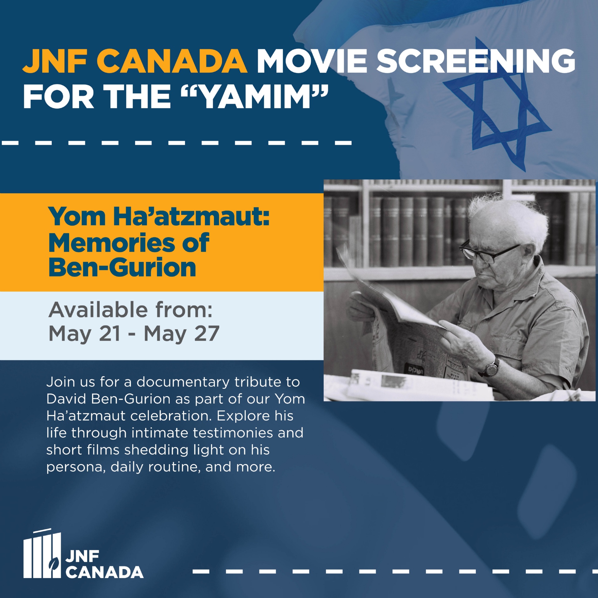 JNF Canada Movie Screening for Yom Ha'atzmaut: Memories of Ben-Gurion